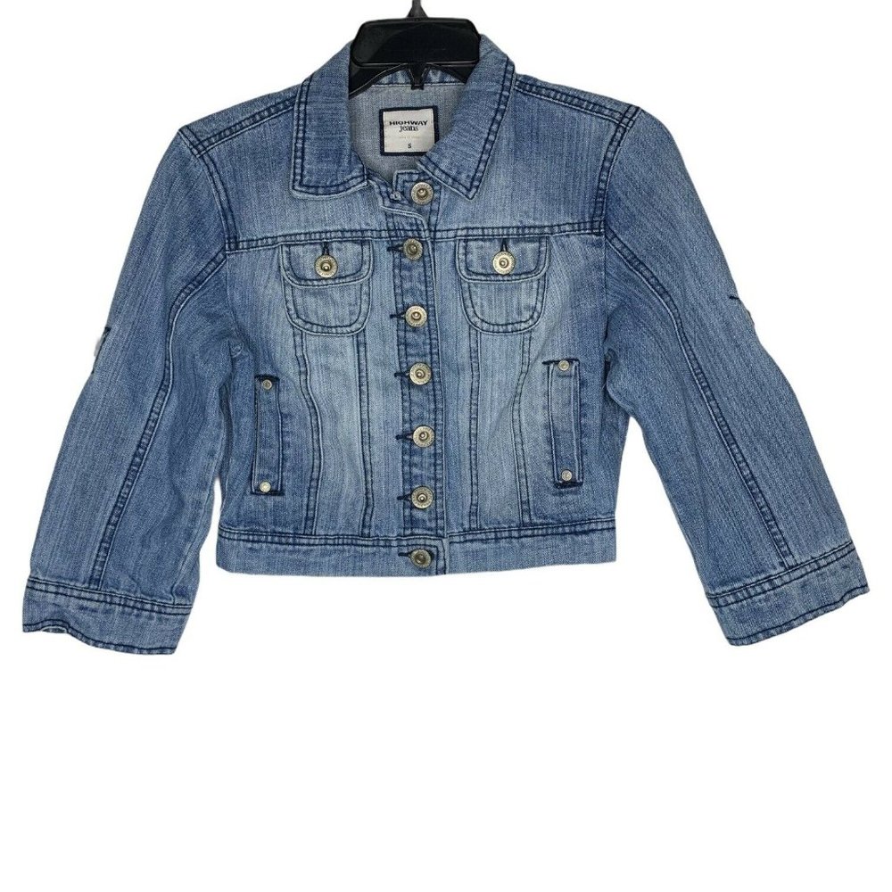 Highway Jeans Denim Jacket Girls Size Small Roll Tab Sleeves Button Front